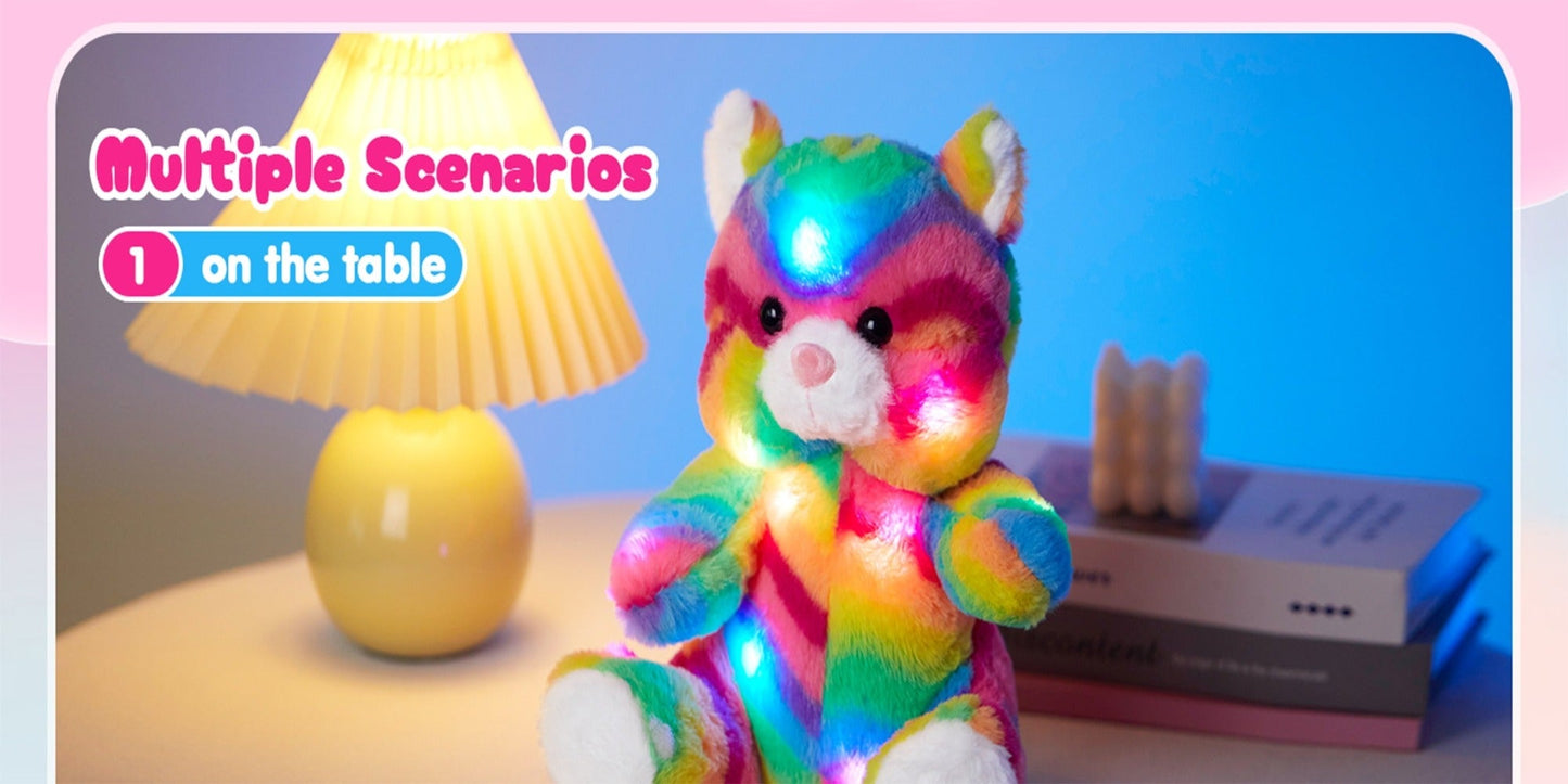 Plush Toy – Rainbow Cat with Glowing Color Points and Music for Bright Interactive Display