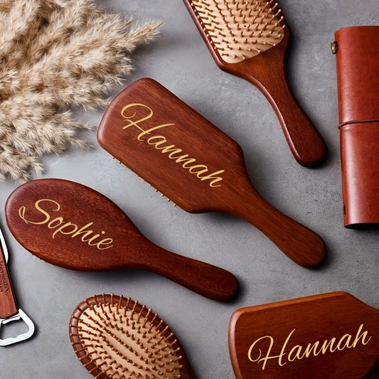 Hair Accessories Personalized Wooden Hair Brush with Engraved Name and Round or Square Shape