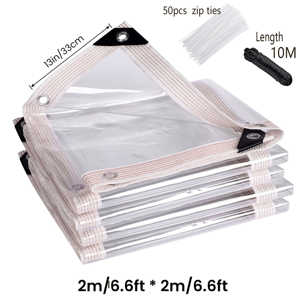Clear Tarp Transparent PE Tarpaulin with Grommets, Rainproof Cover for Porch Canopy Henhouse Plant Camping & Outdoor Garden
