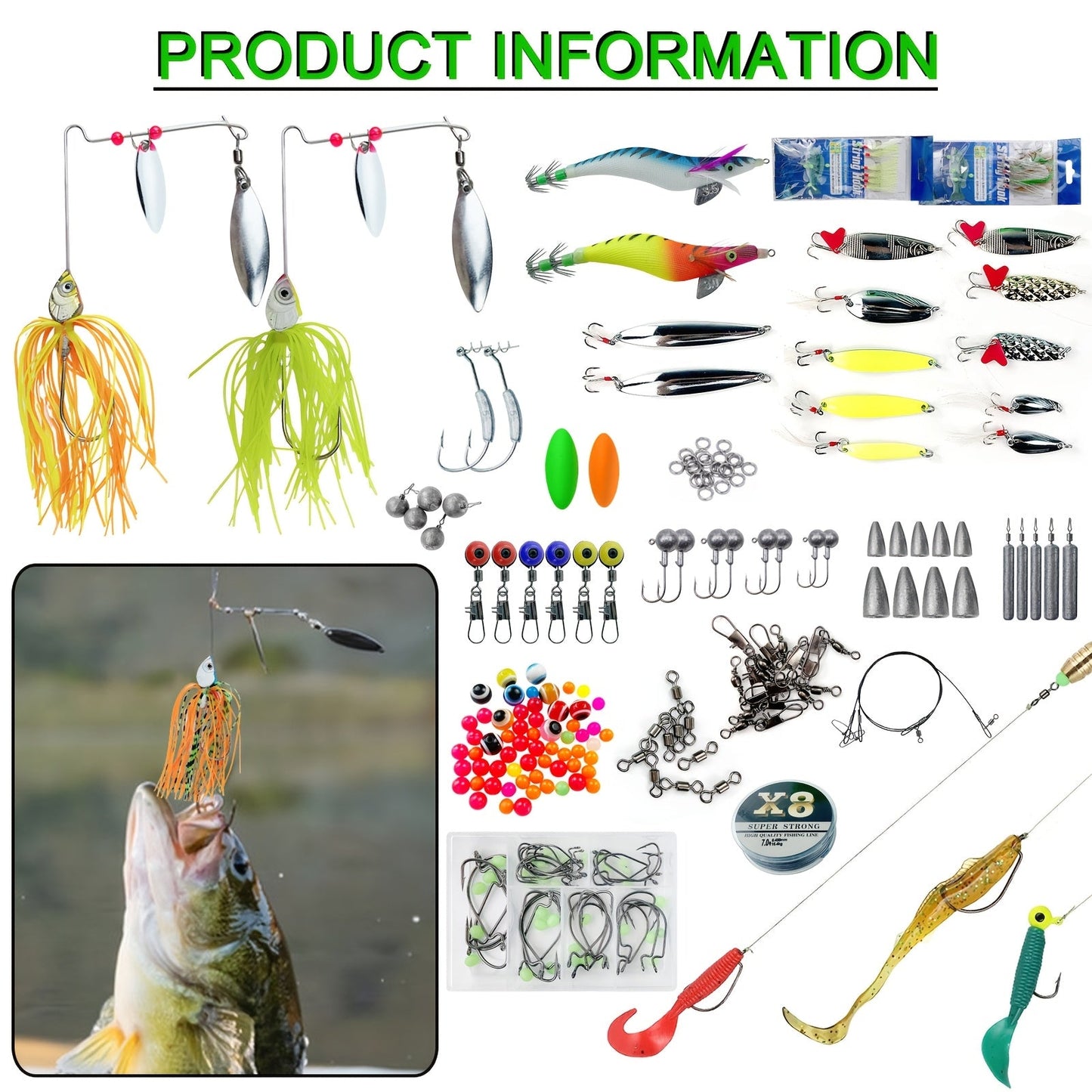 Fishing Lure Set 346-Piece Mixed Tackle Assortment with Hard Baits, Soft Baits, Hooks, Weights and Tiered Storage Box