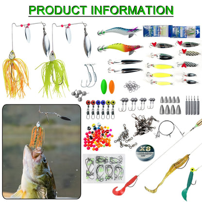 Fishing Lure Set 346-Piece Mixed Tackle Assortment with Hard Baits, Soft Baits, Hooks, Weights and Tiered Storage Box