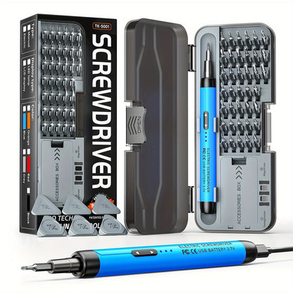 USB-Rechargeable Precision Electric Screwdriver Kit with 38 Magnetic Bits in Five Handle Colors