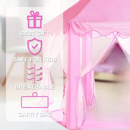 Pink Hexagonal Princess Play Tent with Sheer Mesh Door, Flower Print, 48-Inch Base and 52-Inch Height