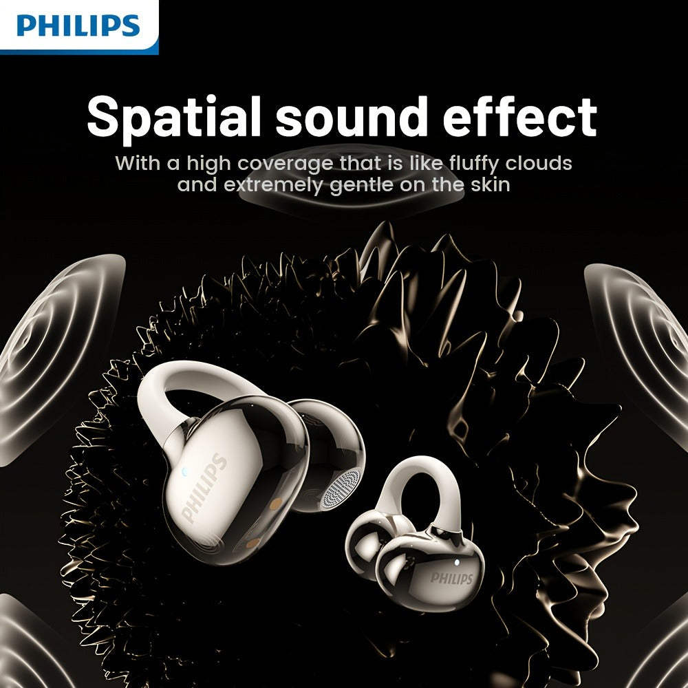 Philips TWS Ear Clip Sport Headset Hi-Fi Bass Stereo HD Calls Earhook Wireless Bluetooth for Music Gaming Business iOS Android Gift for Couples Valentine Black Gold