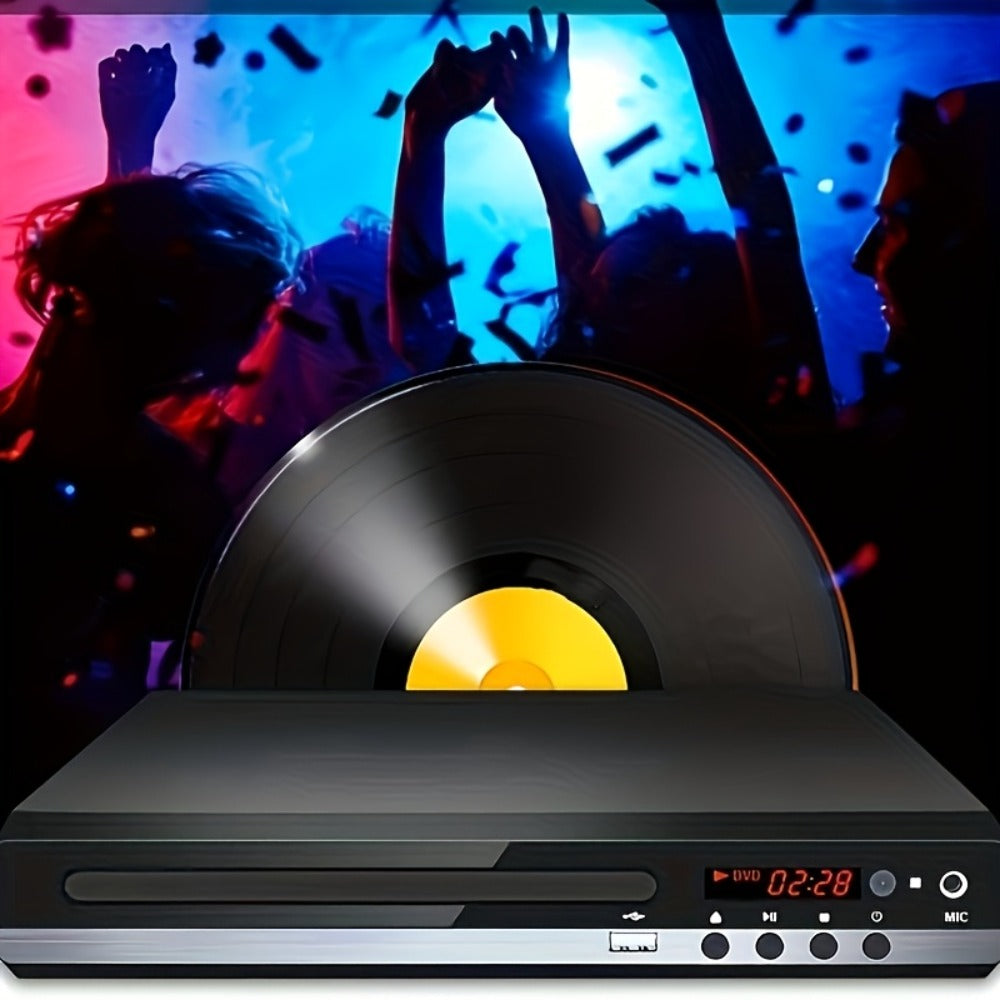 Black Karaoke DVD Player with Dual Microphone Inputs, USB Port, AV and HD Outputs, Remote Control and RCA Cable