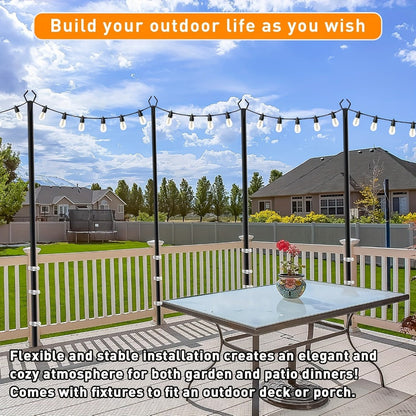 Four-Pack 11.1-Foot Outdoor String Light Poles with Forked Metal Bases for Patios and Events