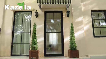 Artificial Cedar Topiary Tree with 3, 4 or 5 ft Height Options, Black Pot and Single or Two-Tree Sets