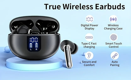 Black or White Stem-Style Translation Earphones with Digital Charging Case and Two Color Options