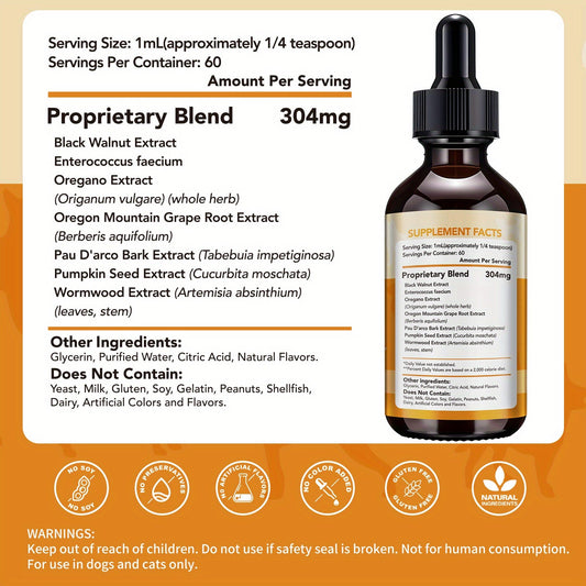 Pet Intestinal Cleanse Drops – Natural Herbal Supplement for Dogs & Cats with Wormwood & Black Walnut, Gut Health & Flora Balance Support, 2 fl oz