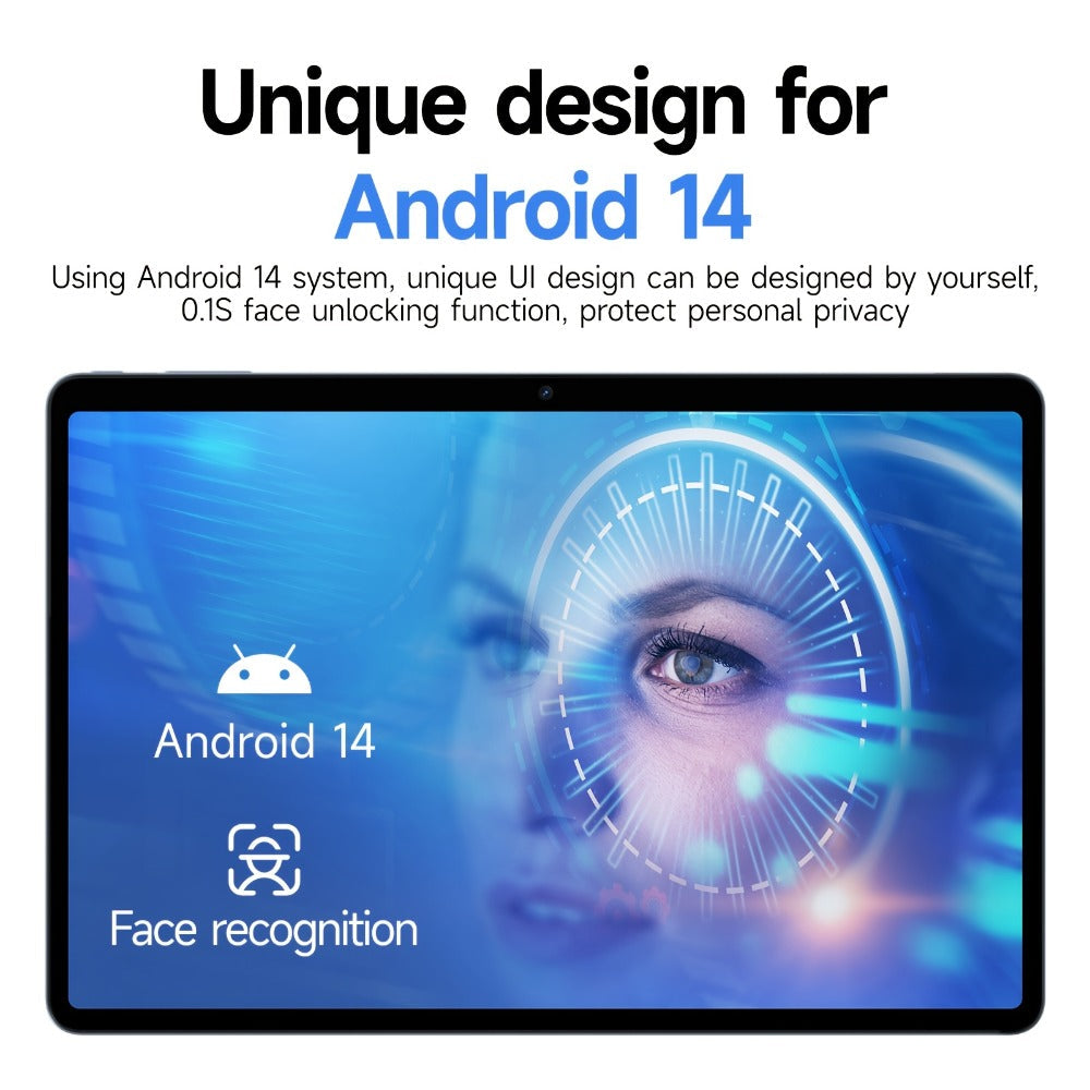 4G LTE Tablet 10.1 Inch Android 14 14GB RAM 256GB ROM 1TB Expandable Dual SIM Phone Call 5G WiFi Octa-Core T606 InCell Display Face Recognition Gaming Office Entertainment Tablet – Unlocked