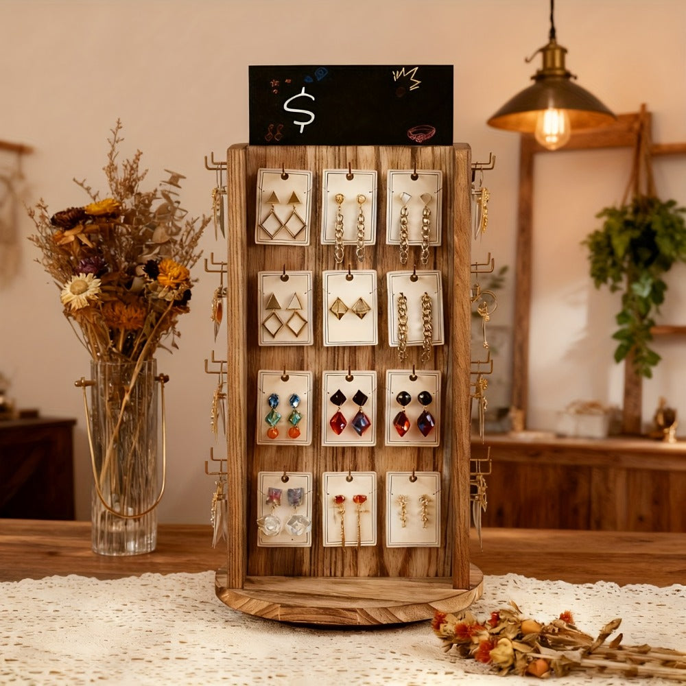 Jewelry Organizer Rotating White Display Tower with 40 Hooks and Top Sign Panel for Countertop Use