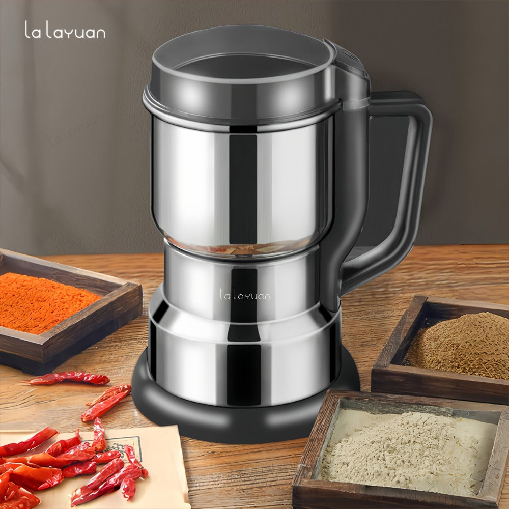 Electric Coffee Grinder with Stainless Blade, Press-Button Control and Stainless Steel or Silver Finish