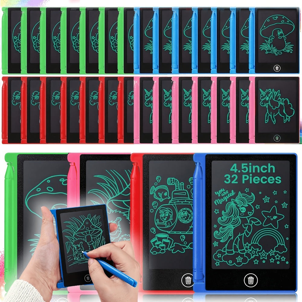 32-Piece 4.5-Inch Mini LCD Drawing Tablet Set with Styluses and Multicolor Frames for Group Activities
