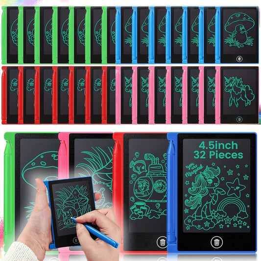 Mini LCD Doodle Board 32 Pack 4.5 Inch – Bulk Erasable Reusable Drawing Pads for Kids | Classroom Party Favor Birthday Valentine Easter Back to School Gift | Colorful Educational Stationery