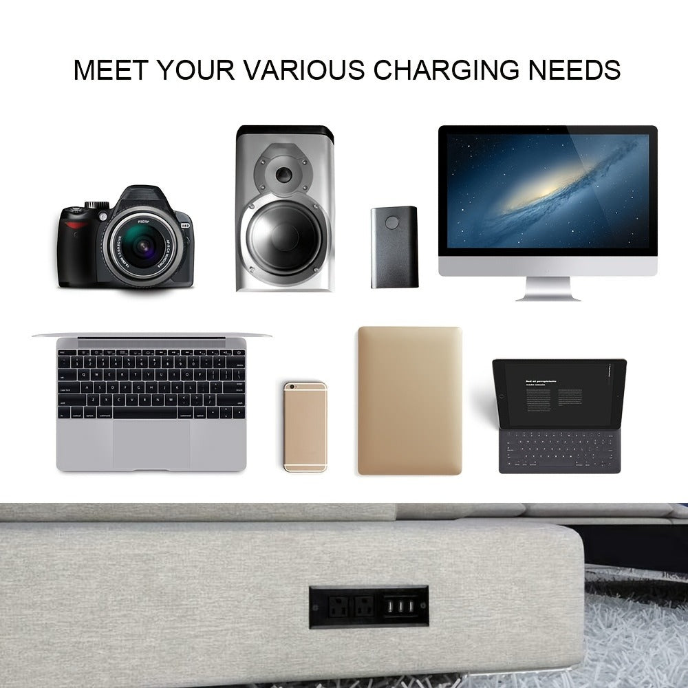Recessed Power Strip Flush Mount Desk Outlet - 2 AC Outlets & 3 USB-A Ports, Desktop Charging Station with LED Indicator Light & 4.92FT Cord for Side Table, Sofa Table, Nightstand & Home Office
