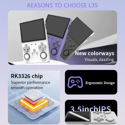 Handheld Game Console L35 with 3.5-Inch IPS HD Display, Open-Source Linux & 64GB/128GB Storage Options