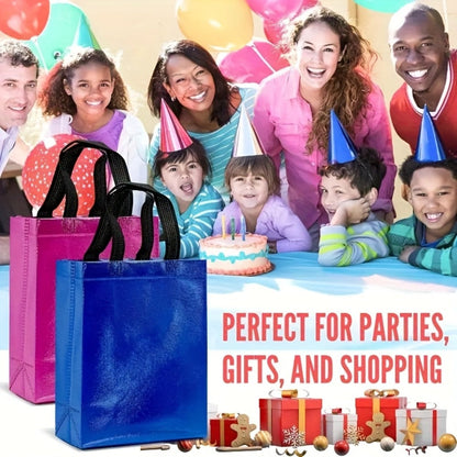 Twenty-Four Glossy Gift Bags in Mixed Colors, Each Measuring 8 by 10 by 4 Inches with Carry Handles
