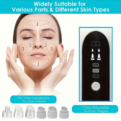 White Water-Tank Pore Vacuum Blackhead Remover with 3 Suction Levels and 6 Interchangeable Heads