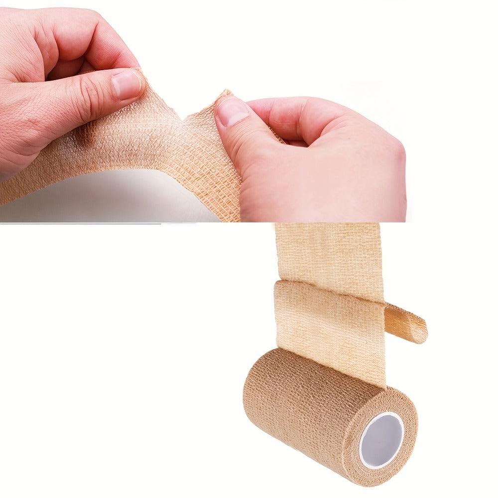 Cohesive Bandage Wrap Six-Pack with 4-Inch by 5-Yard Beige Self-Adhering Nonwoven Rolls for First Aid Kits