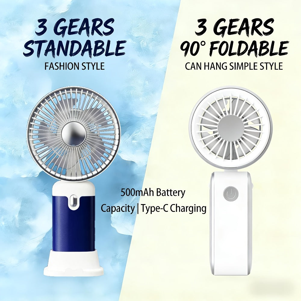 Foldable Handheld and Desk Fan with Three Speeds, USB Charging and White or Blue 1- or 2-Piece Options