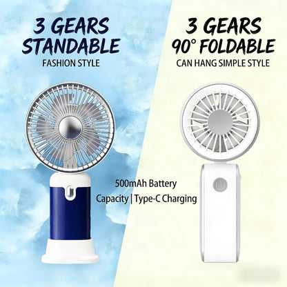 Foldable Handheld and Desk Fan with Three Speeds, USB Charging and White or Blue 1- or 2-Piece Options