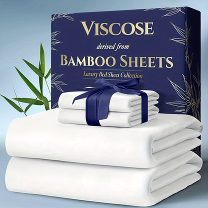 Viscose-from-Bamboo Four-Piece Sheet Set with Deep-Pocket Fitted Sheet, Twin to King Sizes and 12 Colors