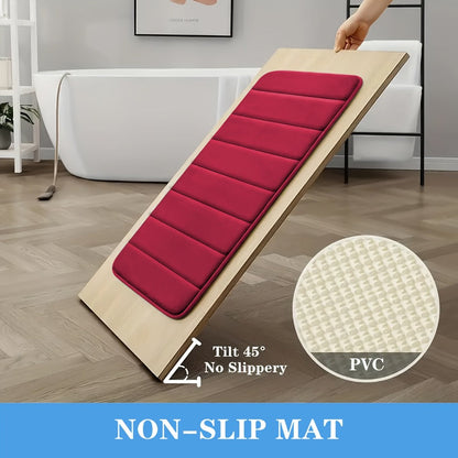 Channel-Stitched Three-Piece Padded Bath Mat Set with Long Runner and Two Matching Rugs in Nine Solid Colors