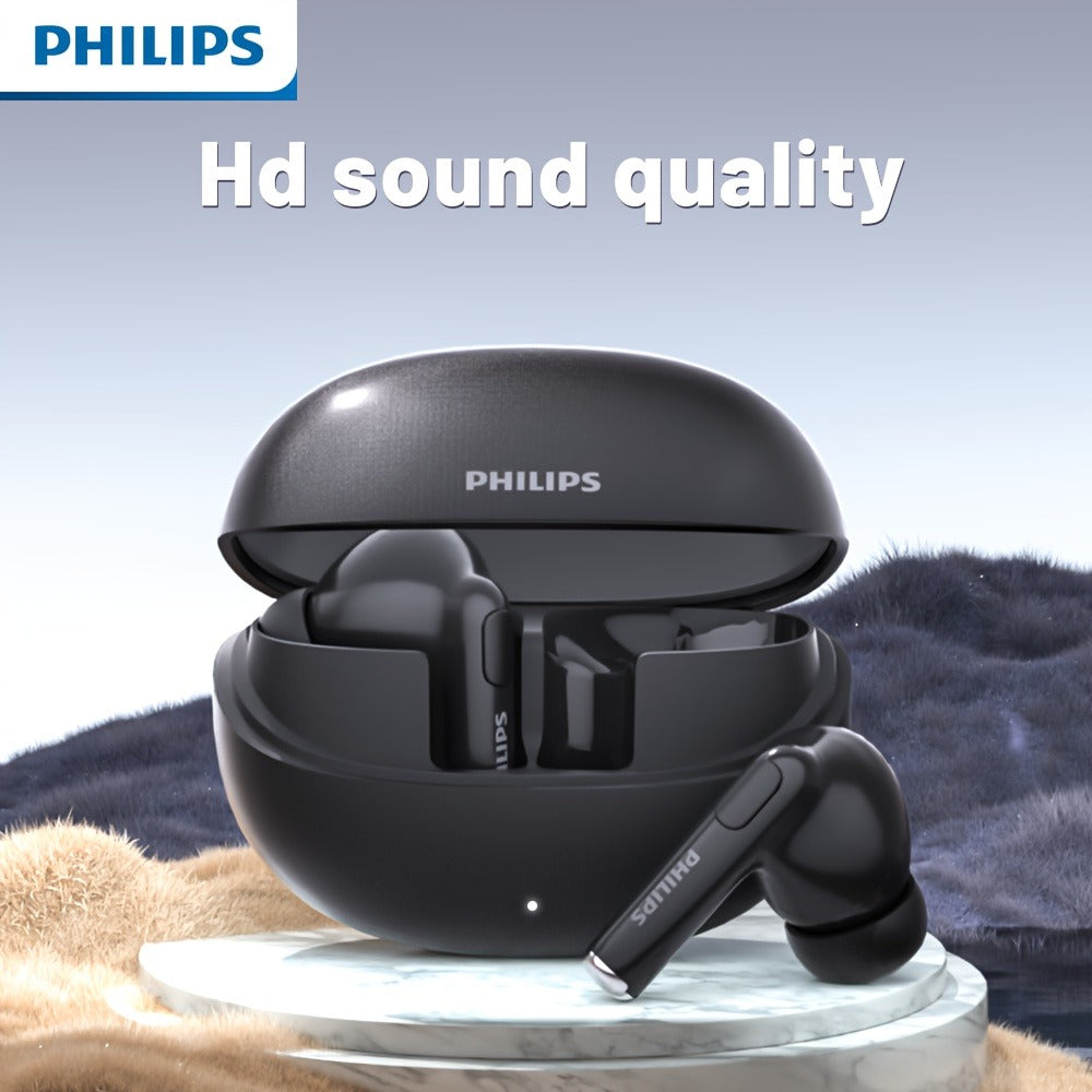 Philips TWS Earbuds Condenser Microphone True Wireless In-Ear Headphones USB-C Charging Case Android Compatible Portable Modern Design Tech Gift Black White
