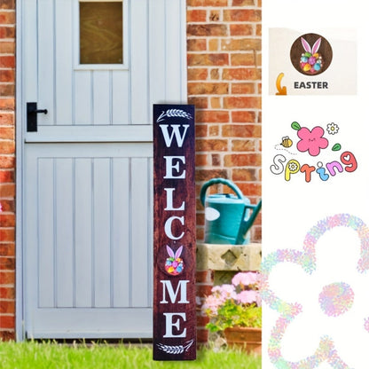 Seasonal Welcome Porch Sign with 12 Interchangeable Icons, 47-Inch Leaner Board in Six Color Options