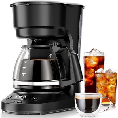 Five-Cup Programmable Drip Coffee Maker with 24-Hour Timer, Glass Carafe and Reusable Filter