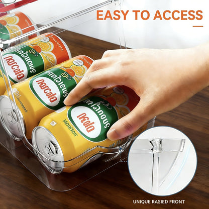 Soda Can Organizer for Refrigerator Stackable | Can Holder Dispenser with Lid for Fridge, Pantry & Freezer – Holds 9 Cans Each, BPA-Free Clear Design, 1 or 2 Pack