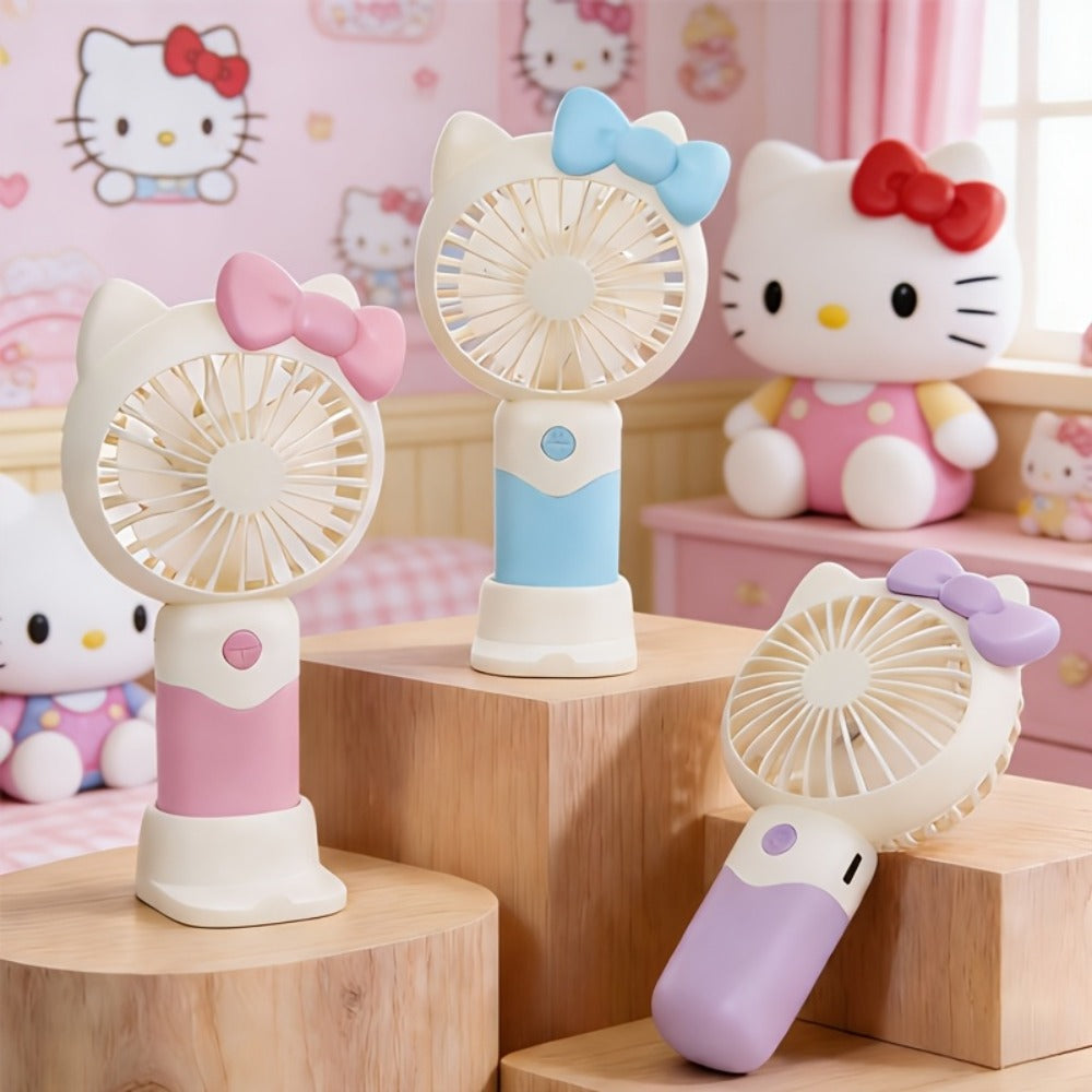 Hello Kitty Graphic Handheld Fan with USB Charging, Detachable Desk Base and Three Color Options