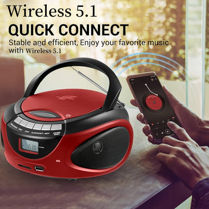 Portable CD Player Boombox with AM FM Radio Dual Stereo Speakers, Aux Input USB TF Card MP3 Player
