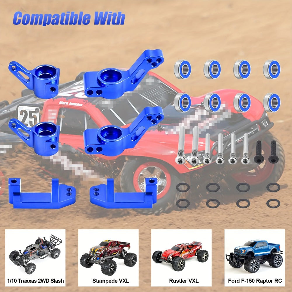 Aluminum Front Steering Caster Block Set for Traxxas Slash 2WD Stampede Rustler RC Car Upgrade Kit Replaces #3632 #3736 #3752 with Stub Axle Carriers Adjustable Tie Rod