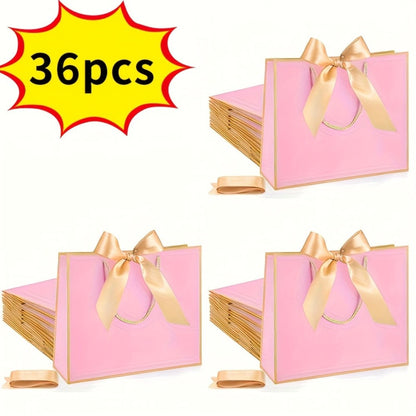 Gift Bag Set Pull-Handle Ribbon Design, 12, 24 or 36 Bags in Five Colorways with 11.8 x 10 x 4 Inch Format