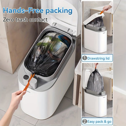Sensor Trash Can Self-Emptying 3.8 Gallon with Drawstring Bags - Hands Free Infrared Smart for Home Cooking, Dining and Outdoor Meals