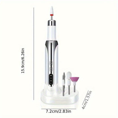 Electric Nail Drill Cordless USB Rechargeable Pen with Bit and Sanding Band Set in Gold or White