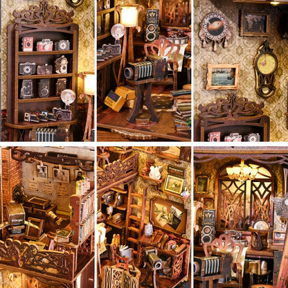 Film Darkroom Book Nook Kit with 405-Piece Vintage Photography Scene and Multiple Warm Lighting Points