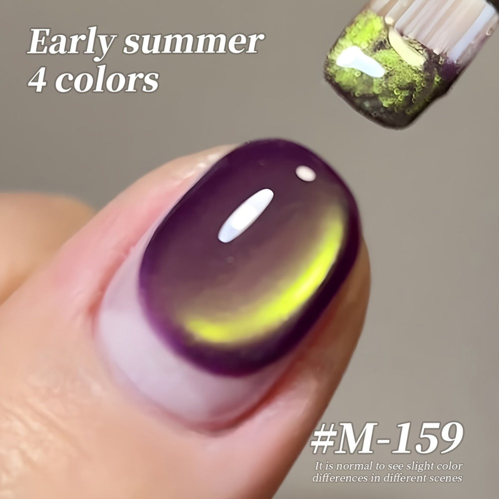 Reflective Holographic Cat Eye Gel Polish Set 4 Colors Shimmering Magnetic Soak-Off LED UV Nail Art Kit with Photo Frame Bottle for Salon DIY Manicure Women 0.51oz Each