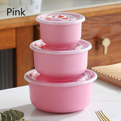 Food Storage Container Refrigerator Set with Three or Four Round Boxes, Flip Lids and Nested Capacities