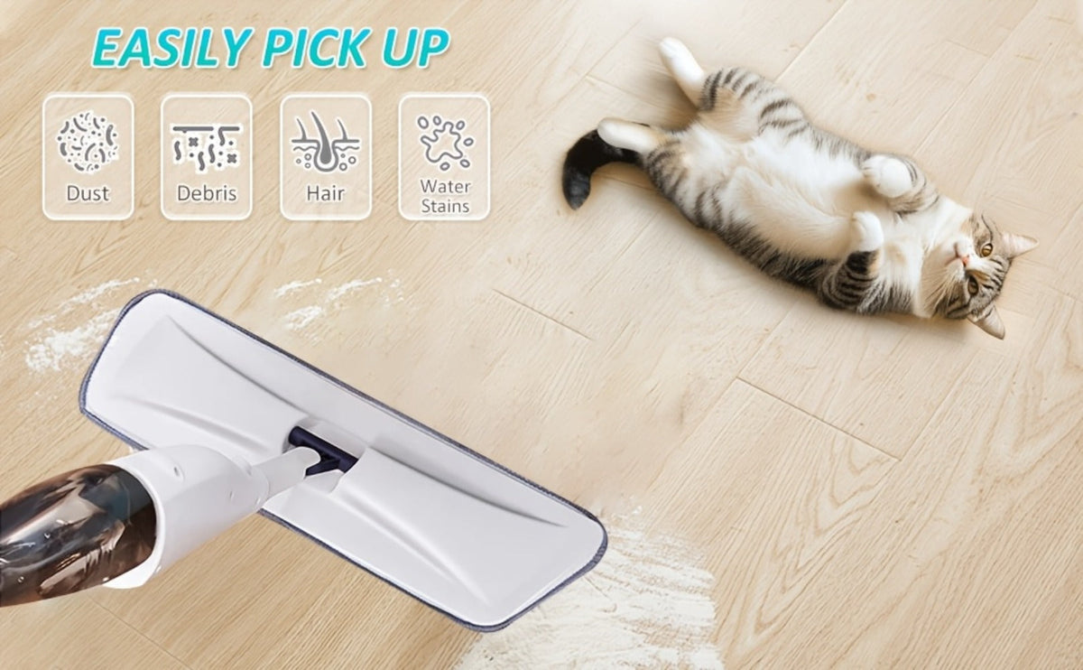 Spray Mop with 3 Microfiber Carbon Fiber Pads Water Spraying Flat Mop Wet Dry Dual Use Floor for Entryways, Bedrooms and Living Spaces
