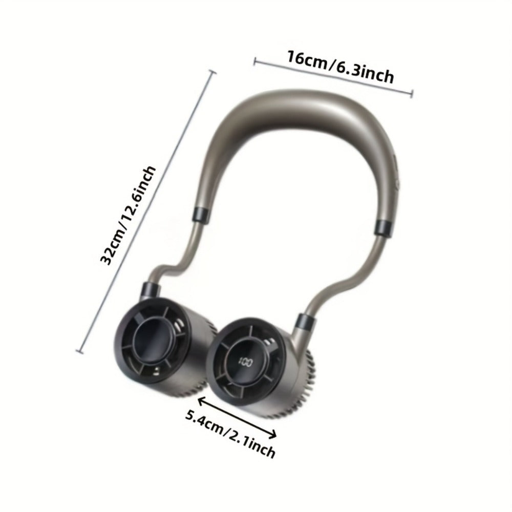 Dual-Head Neck Fan with a Digital Display in White, Green or Champagne Golden and USB Charging