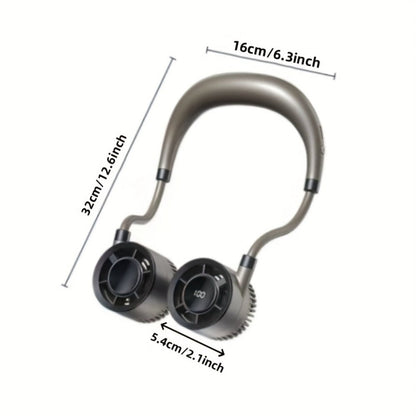Dual-Head Neck Fan with a Digital Display in White, Green or Champagne Golden and USB Charging