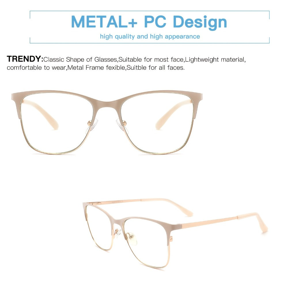 Anti Blue Light Reading Glasses 3 Pack Metal Frame Rectangular Readers – Polycarbonate Lenses, Spring Hinges, Unisex Men Women Mixed Colors, Multiple Magnification Strengths for Reading and Screen Use