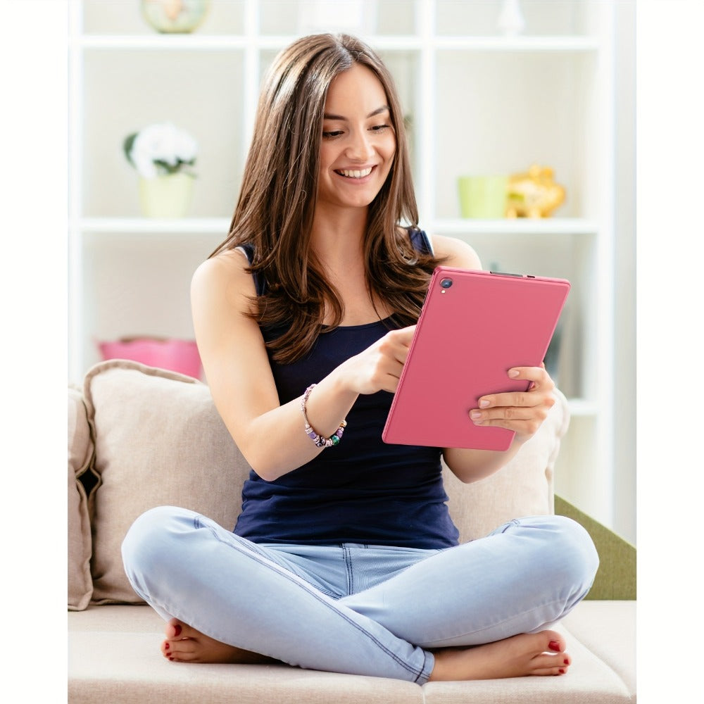 Android 12 Tablet 10 Inch Quad-Core Processor IPS Touchscreen WiFi Dual Camera Expandable Storage Long Battery Life Portable Pad for Work School Streaming Entertainment Pink