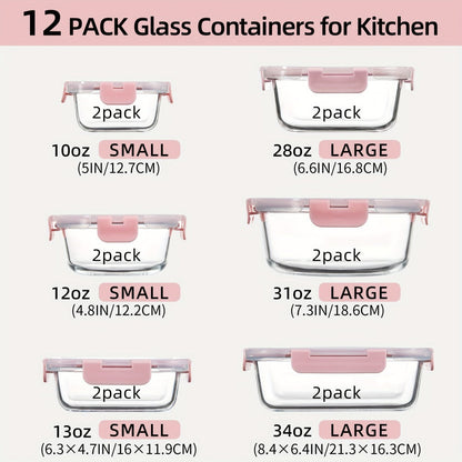 Glass Food Storage Containers with Airtight Lids - Borosilicate Glass Meal Prep Containers Set, Microwave Dishwasher Freezer Safe, BPA Free, Leak Proof Lunch Containers for Kitchen