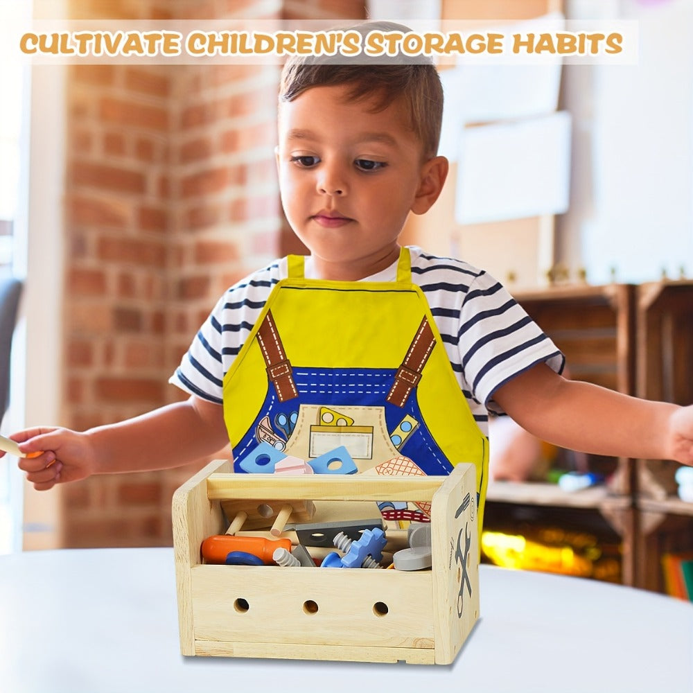 39-Piece Wooden Pretend Tool Set with Vest, Toolbox, Instruction Sheet and Six Example Builds