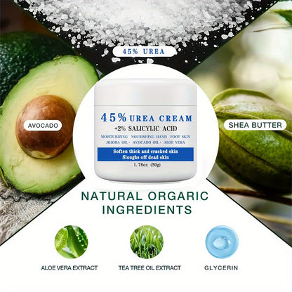 50g Jar of 45% Urea and 2% Salicylic Acid Foot Cream with Avocado and Shea Butter Labeling
