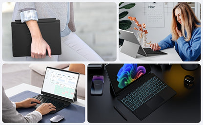 Surface Pro Keyboard with 7-Color Backlit Touchpad Ultra-Slim Bluetooth Wireless 15M Rechargeable 750mAh Type Cover for Microsoft Surface Pro 11 10 9 8 X 13 Inch & Surface Pro 7 Plus 7 6 5 4 3 12.3 Inch