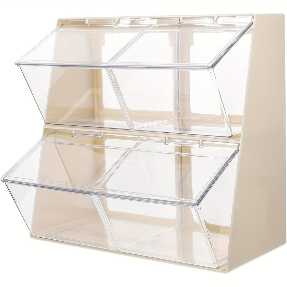 Three-Compartment Countertop Storage Organizer with Clear Front Doors, Top Lid and Two Frame Colors